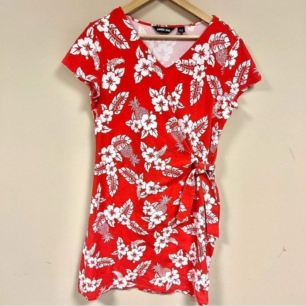 Lands end cotton/spandex tropical print side tie dress M